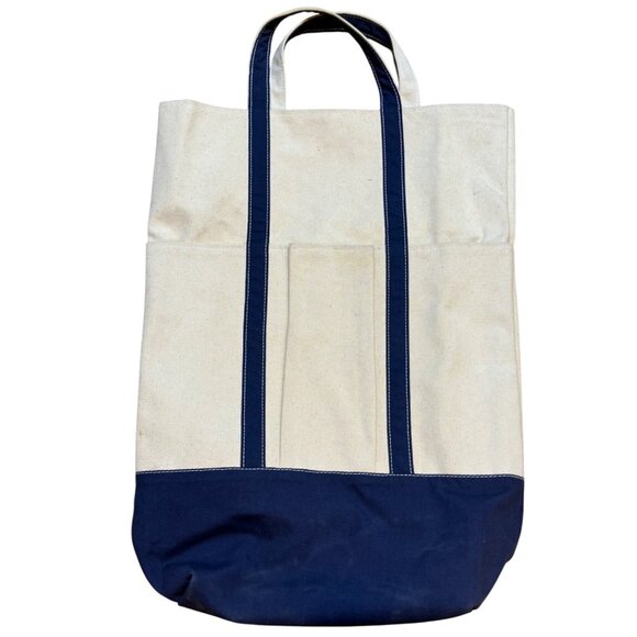 L.L. Bean Canvas Tall Cotton Gardening Tote Bag Large With Navy Trim - Picture 1 of 5